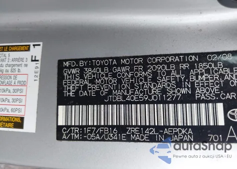 2009 Toyota Corolla Le из США, поврежденный, VIN JTDBL40E59J011277